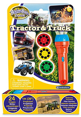 Brainstorm Toys Tractor & Truck Torch and Projector – 24 Vehicle Images, Projects Clear Pictures up to 1 Metre Wide, Interactive Educational Kids Flashlight Toy