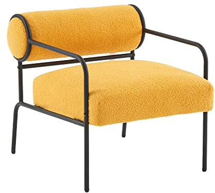 Mingone Sessel aus Lammwolle modern Loungesessel mit armlehne | Ohrensessel mit Schwarz Metallbeine, Für Wohnzimmer Schlafzimmer, Bis 120kg, Gelb
