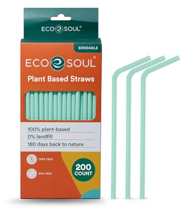 ECO SOUL Straws [200 Count][8.25] Eco-Friendly Disposable Straws, Cocktail Cold Drink Smoothie Bendable