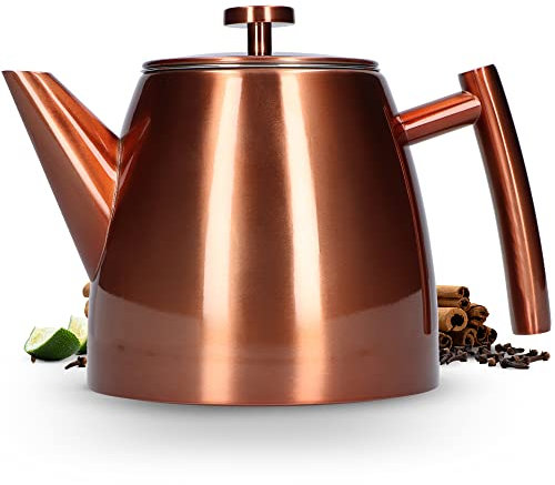 Vaja Trends Théière, 1L Rose à Double Paroi en Acier Inoxydable Théière avec Infuseur et Réchaud, Machine à Thé