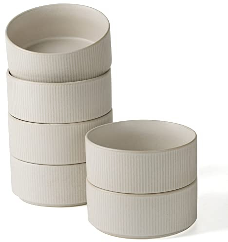 famiware Star Cereal Bowl Set, Soup Bowls Set of 6, Double Reactive Glaze, Stackable, 23oz Deep Bowls Suitable for Cereal, Popcorn, Oatmeal, Dessert - Dishwasher and Microwave Safe, Matte White
