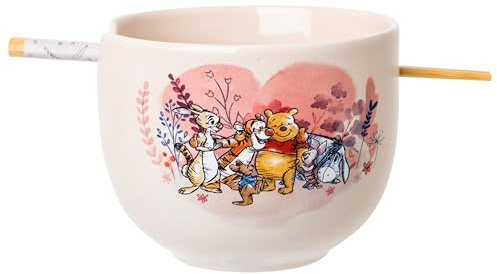 Silver Buffalo Disney Winnie the Pooh Storybook 20-Ounce Ceramic Ramen Bowl and Chopstick Set