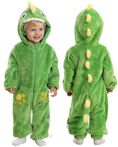 Doladola Baby pojkar flickor tecknat djur onesies med huva spädbarn pyjamas sparkdräkt(4-5 år,Grönhaj)
