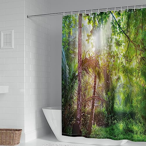 Gualiy Badvorhang 200x200CM, Dschungel Naturlandschaft Duschvorhang Antischimmel Wasserdicht Grün Badvorhang