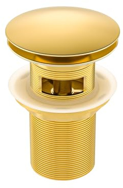 BALNEO Universal Sink Plug Click Cone Pop-Up Guld, Mässing, Rostskyddad, 4 Tätningar, Packning, Avloppskoppling, 66 Mm X G1 1/4, Med Overflow, Click A