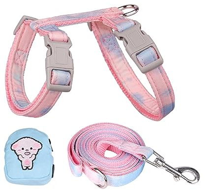 Newtensina Hundegeschirr Katzengeschirr mit kleiner Tasche für kleine Hunde Katzen - Rosa Blau - M