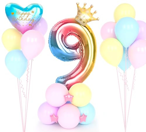 YYDSXK ballong regnbåge, nummer 9. Födelsedag, färgglad folieballong, dekoration