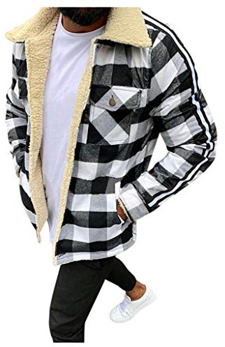 Duohropke Camisa de leñador a cuadros para hombre con forro de invierno, camisa de trabajo cálida de franela, chaqueta gruesa de cuadros, camisa térmica, Blanco, 3XL