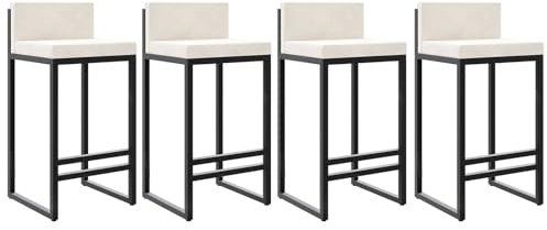 Lsoiup Barhocker aus Samtstoff, 4er-Set, Thekenhöhe mit Fußstütze für die Küche, Moderne Barhocker aus Metall, gepolsterte Barstühle, Inselhocker