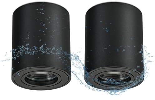 Gleonlux Spot en Saillie IP44, Plafonnier Salle de bain, Spots de Plafond 230V avec GU10 douille, Ø80x95mm Aluminium Rond Noir downlight pour Modules GU10 et LED, Lot de 2