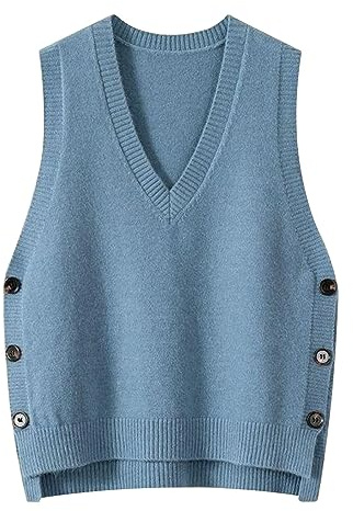 Pullunder Damen Oversize Herbst Elegant V Ausschnitt Pullover Vest Pullover Winter Lose Ärmellos Winterweste Strickpullunder Sweater Vest Warm Baumwolle Pullunder Strickweste