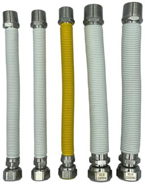 HM | Kit installazione caldaia, tubi flessibili acciaio inox 220-420mm, 1/2 e 3/4 MF acqua e gas, guarnizioni incluse | Montaggio rapido, adattabile