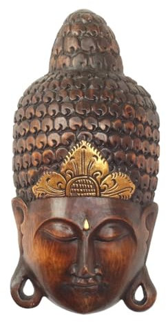 Oriental Galerie Buddha Deko Maske hängend Holz Gesicht Wall Art Wandmaske Wanddeko Braun 60 cm