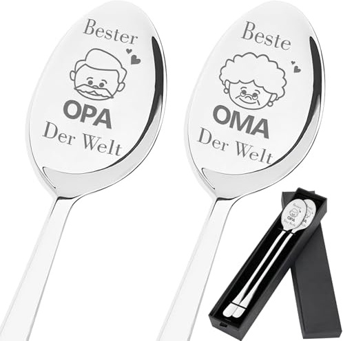 Oma und Opa Geschenke, 2 Stück Kaffeelöffel mit Gravur, Beste Opa Oma Der Welt, Edelstahl Löffel, Geschenke für Oma und Opa, Geburtstagsgeschenk Weihnachtsgeschenke Jahrestag Sinnvolle Geschenkes