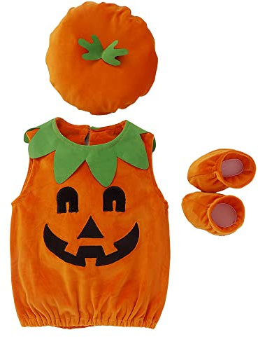 Acrawnni Baby Girl Boy Halloween Romper Pumpkin Sleeveless Romper Adjustable Shoulder Strap Bodysuit Jumpsuit Cute Halloween Clothes (F-Orange, 0-6 Months)