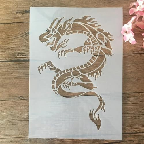 Schablonen zum Basteln, A4, 29 cm, dünner Drache, wiederverwendbare Schablonen zum Malen auf Holz, Leinwand, Papier, Stoff, Möbeln, Felsen, Wandschablonen