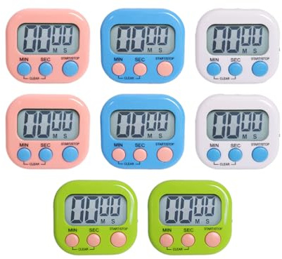 Kellegour 8-teiliges buntes Küchentimer, magnetisch, mit 4 Farben, Stoppuhr, magnetisch, Stoppuhr mit großem LCD-Display, Mini-Küchen-Timer für Küche, Kochen, Dusche, Sport, Fitnessstudio