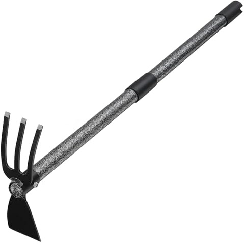 Hoe Garden Tool, 114cm 2-in-1 Heavy Duty Dual-Head Weeding Tool with Adjustable Long Handle, Hoe Cultivator Hand Garden Tools for Weeding, Tilling, Lawn Yard Flower Bed Gardening