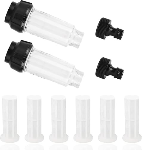 Wasserfilter Gartenschlauch, 2 Stück 3/4 Zoll Wasser Vorfilter mit 6 × Filtereinsatz & Schnelladapter, Wasserfilter Set Filter Gartenschlauch für Hochdruckreiniger Gartenbewässerung Wohnmobil