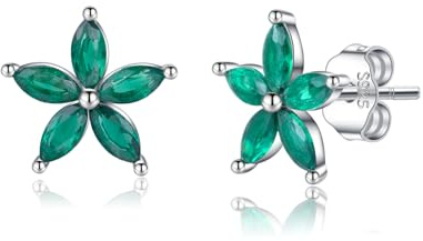 SLUYNZ 925 Sterling Silber CZ Blume Ohrringe Ohrstecker für Damen Blume Ohrstecker Grün Ohrringe