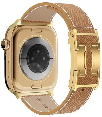 Lederarmband Kompatibel mit Apple Watch Armband 38mm 40mm 41mm 42mm 44mm 45mm 46mm 49mm, Echtes Leder Ersatzarmbänder für iwatch SE 3/2/1 Series11 10 9 8 7 6 5 4 3 2 1 Ultra3/2/1 Braunes