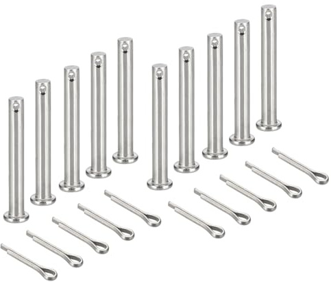 sourcing map 10Pcs M6x50mm Clevis Pins, 304 Stainless Steel Single Hole Flat Head Hitch Fastener Lock Systems with Cotter Pins for Furniture Installation Trailer Lawn Mower, Silver