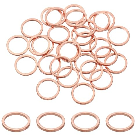 sourcing map 100 arandelas planas M16 de cobre, 16 mm de diámetro interior, 20 mm de diámetro exterior y 2 mm de grosor, juntas de sellado métricas para fontanería, maquinaria automotriz