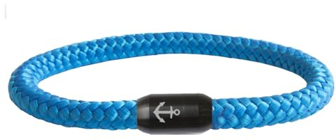 Paris Montana Armband Paracord, geflochten aus Seemannsgarn, mit schwarzem Edelstahl-Magnetverschluss, Anker Gravur, maritim & wasserfest, 8 mm Durchmesser, handgemacht (Royal-Blau, 20)