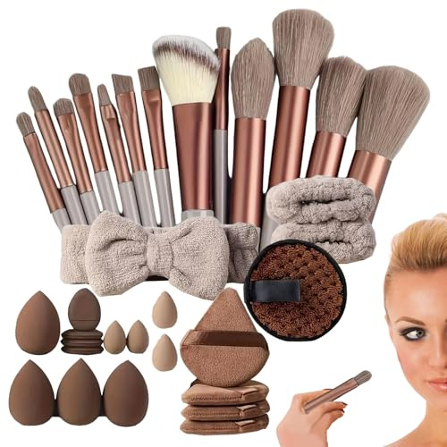 Set di pennelli per trucco, kit di bellezza da viaggio a 33 pezzi, strumenti cosmetici morbidi professionali per donne, ragazze, artisti, familiari, amici, moglie, fidanzata, portatile e completo, Col