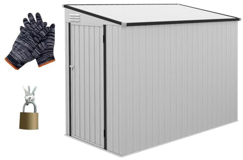 4'x7.7'Lean-To Metal Outdoor Storage Shed, Lockable Garden Tool Shed with Sliding Door, 2 Air Vents, Weatherproof Heavy Duty Steel Storage House for Backyard, Patio, Lawn, Bike