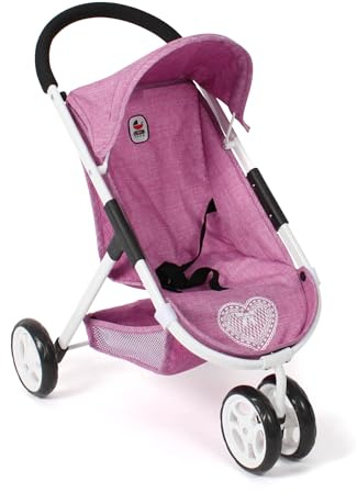 Bayer Chic 2000 Puppenbuggy Speedy – Puppenwagen - Jeans pink | 3-Rad Puppenbuggy mit Sonnenverdeck & Anschnallgurt. Feste Griffhöhe 58 cm. Leichtgängige Doppelräder & Gepäcknetz. 1,5 kg.