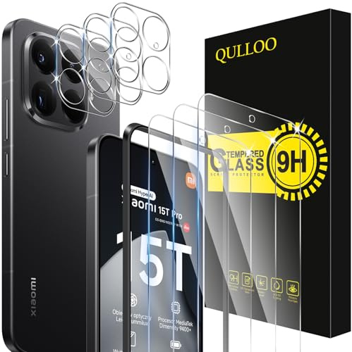 QULLOO Vetro Temperato per Xiaomi Mi 15T Pro 5G, 3 Pezzi Pellicola Vetro Protettiva e 3 Pezzi Pellicola Fotocamera, Durezza 9H Anti Graffio HD Trasparente Vetrino Protezione Schermo
