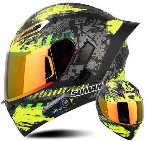 Frcychri Casque De Moto Modulable Bluetooth, Casque Avant Rabattable Double Visière, Adulte Casque Intégral Intégré, Adulte Casque De Moto Scooter avec Haut-Parleur Intégré A,Large