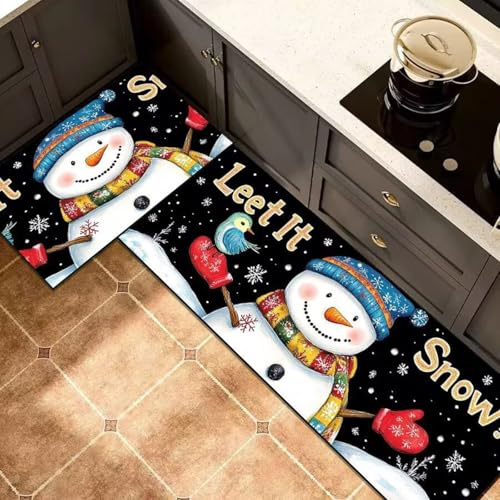 küchenteppich Netter Schneemann Küchenläufer,Teppich Für küchenteppich waschbar rutschfest,fussmatte aussen 40x60+40x120