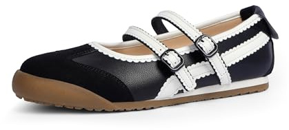 Tigeridea Black Ballet Flats Two Strap Fashion Mary Jane Sneakers for Women Rounded Toe Ballet Sneakers Women Comfortable Fashion Sneakers Size 7