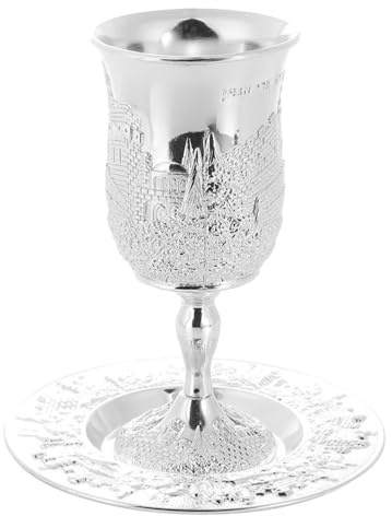 CANIGHT Juego de Copas de Vino Judaicas Platillo, Cáliz de Plata para Shabat y Seder, Adecuado para Celebraciones Religiosas