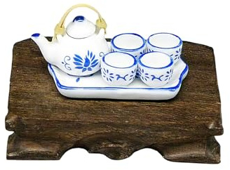 YROHGKPN Juego de té en miniatura con diseño azul y blanco, escala 1: 12, bandeja para tazas, vajilla de té, figura modelo, casa de muñecas, muebles, decoración de escenas, casa de muñecas juego de té