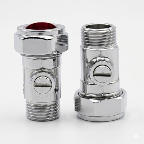 GROHE Flat-Faced Male Straight Isolating Valve, Brass, 15 mm Compression x 3/8 Inch Male, European to UK Tap Adapter, for Flexible Tap Connector Hose Pipes, Pack of 2, Chrome Finish, 129473
