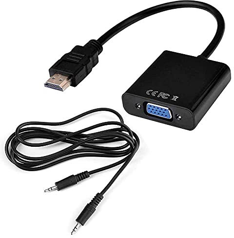 OcioDual Adattatore Convertitore da HDTV Maschio a VGA Femmina con Cavo di Audio Mini Jack 3,5mm 1080p HDTV Nero per PC