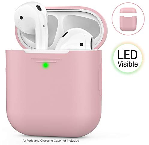 AHASTYLE AirPods Hülle Silikon AirPods Case [Front-LED Sichtbar] Kompatibel mit Apple 2 & 1 (2019) (Ohne Karabiner, Rosa)