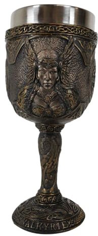 Ebros Norse Mythology Viking Spirit Goddess Valkyrie Odin Maiden 7oz Resin Wine Goblet Chalice With Stainless Steel Cup Liner Norselandic Celtic Trinity Knotwork Figurine Kitchen Accent