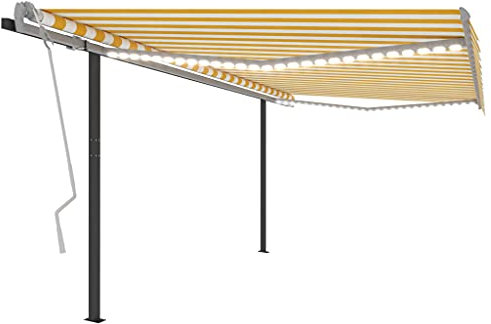 vidaXL Tenda da Sole Retrattile Manuale con LED 4x3,5 m Gialla Bianca