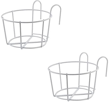 Bhina 2 Stücke Geländer Pflanzgefäße Blumentopf,Blumentopfhalter,Runder Blumentopf Garteneisen,Blumentopf Aufhängen Geländer,Runde Pflanzkörbe Regal,Geeignet Für Balkon,Garten,Zaun,Indoor Und Outdoor