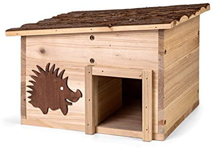 CULT at home Igelhaus Bausatz mit Boden aus Holz Höhe 22 cm - Igelhotel mit Labyrintheingang – Igelfutter Haus Igelhütte - Igel Schlafhaus Deko Garten