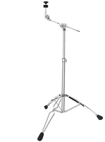 AKOZLIN Boom Cymbal Ständer, Beckenständer mit Galgen, 84-115 cm Höhenverstellbar, Doppelt Verstrebtes Stativ, Chrom