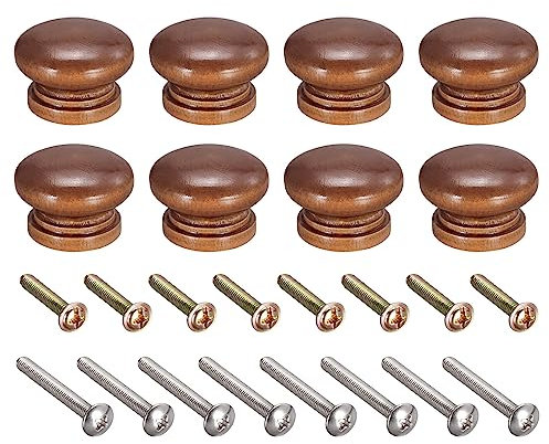 sourcing map 8 Stück Runde Holzknöpfe 33x23mm Zuggriffe für Schubladen mit Schrauben Kaffee