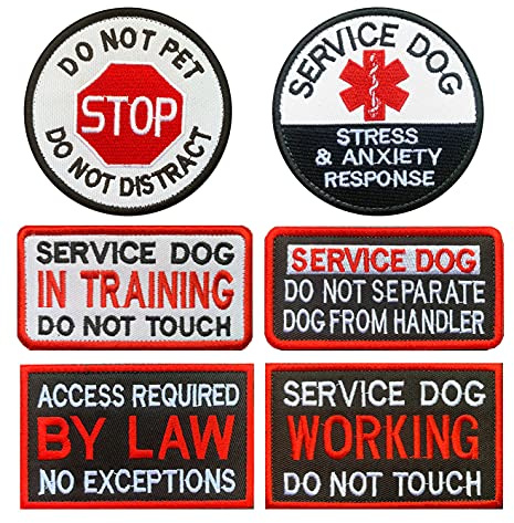 Zcketo Abnehmbare Diensthunde-Patches,“Service Dog Do Not Pet Working Do Not Touch” EMT Hunde Abzeichen Gestickt Verschluss Patches für Hundeweste, Geschirr, Rucksack (6 Stück)