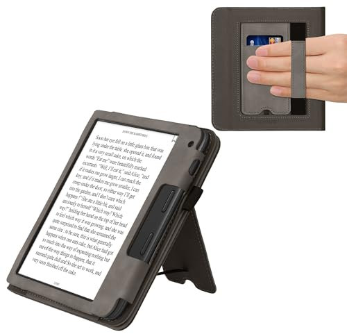 kwmobile Schutzhülle kompatibel mit Tolino Vision 6 Flip Hülle - Cover mit Handschlaufe - Magnolien Grau