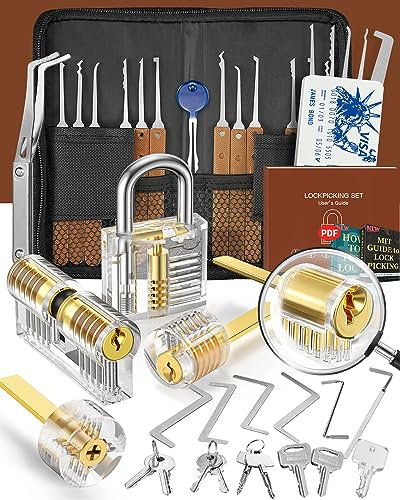 Eventronic 36+5 Pezzi Set Grimaldelli, [2024 Aggiungere Le Nuove Serrature Più Impegnative] Lockpicking Set con 5 Serrature Trasparenti, Manuale di Sblocco per Principianti e Fabbri Professionisti