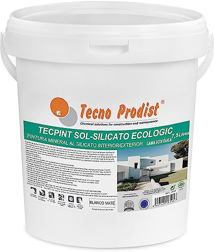 Tecno Prodist TECPINT SOL-SILICATE ECOLOGIC (7,5 litri) Idropittura minerale ai silicati per esterni ed interni, 100% Naturale. Pareti e Soffitti Traspiranti - Inodore (BIANCO)